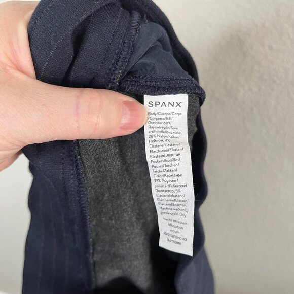 Spanx Womens Medium Navy Blue Pinstripe Ponte Wide Leg Pant 20385q - Picture 5 of 10